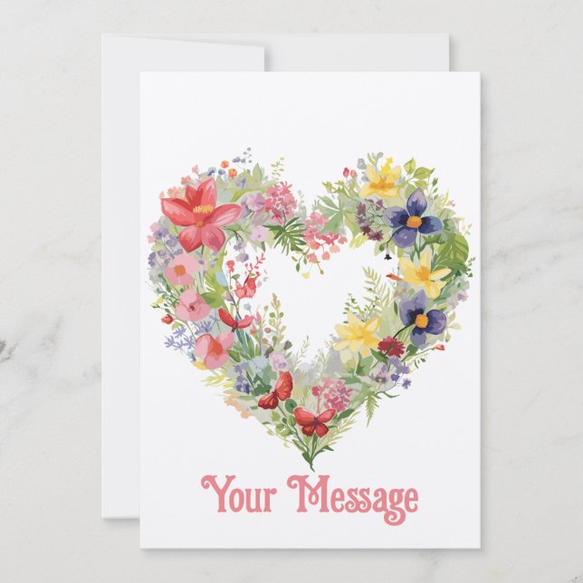 Pretty Spring Flowers Floral Heart-Shaped Greeting Holiday Card (Front)