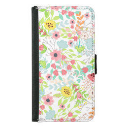 Pretty Spring Flowers Floral Pattern Wallet Phone Case For Samsung Galaxy S5