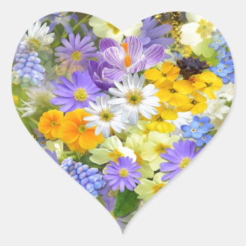 Pretty Spring Flowers Heart Sticker