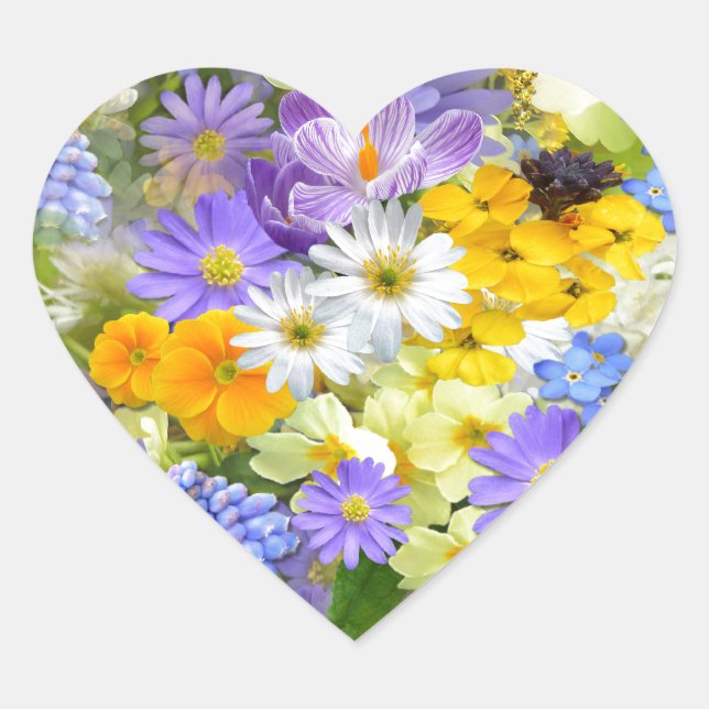 Pretty Spring Flowers Heart Sticker (Front)