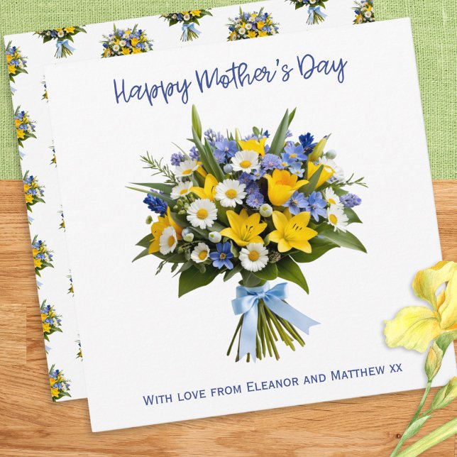 Pretty Spring Flowers Personalized Mother's Day Card (A personalized Mother's Day card, with picture of a beautiful hand-tied bouquet of Spring flowers)
