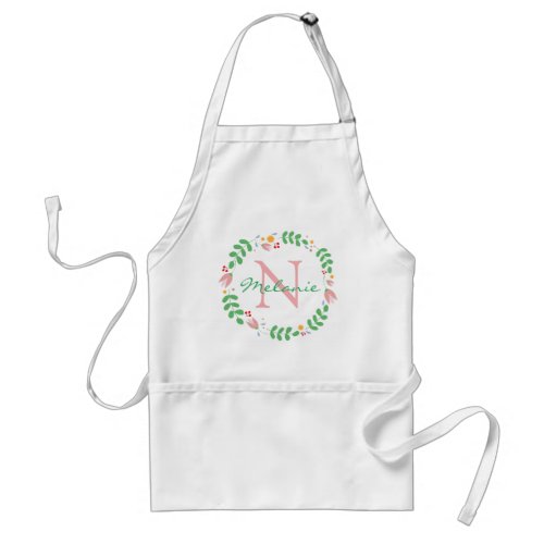 Pretty Spring Flowers Wreath Monogrammed Adult Apron