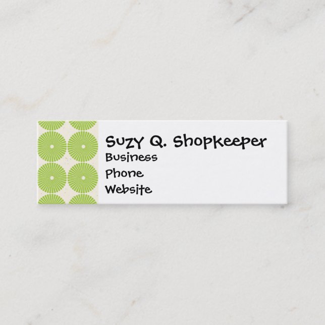 Pretty Spring Green Girly Circles Disks Pattern Mini Business Card (Front)