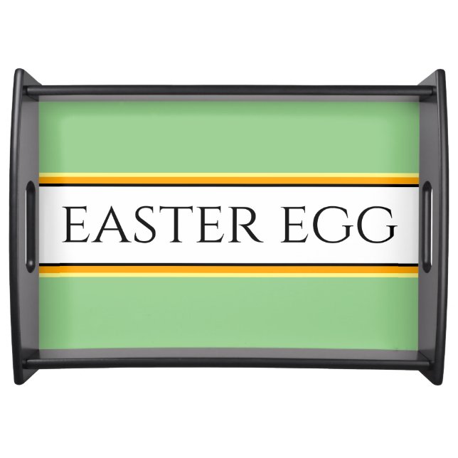 Pretty Spring Green White EASTER EGG Stripes Text Serving Tray (Front)