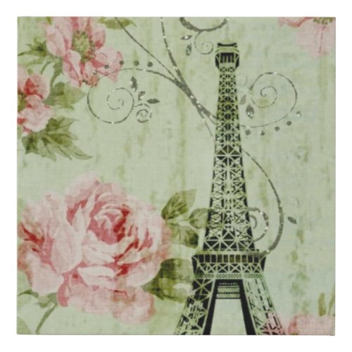 pretty spring mint pink floral paris eiffel tower faux canvas print