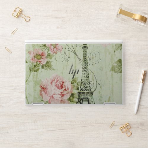 pretty spring mint pink floral paris eiffel tower HP laptop skin