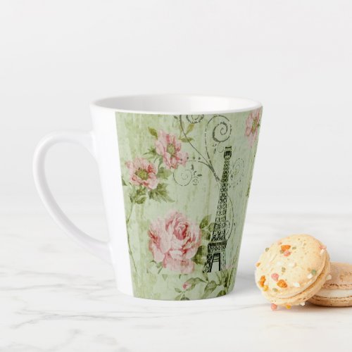 pretty spring mint pink floral paris eiffel tower latte mug