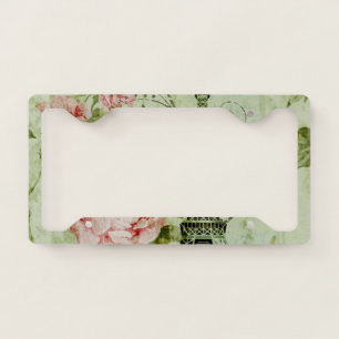 pretty spring mint pink floral paris eiffel tower license plate frame