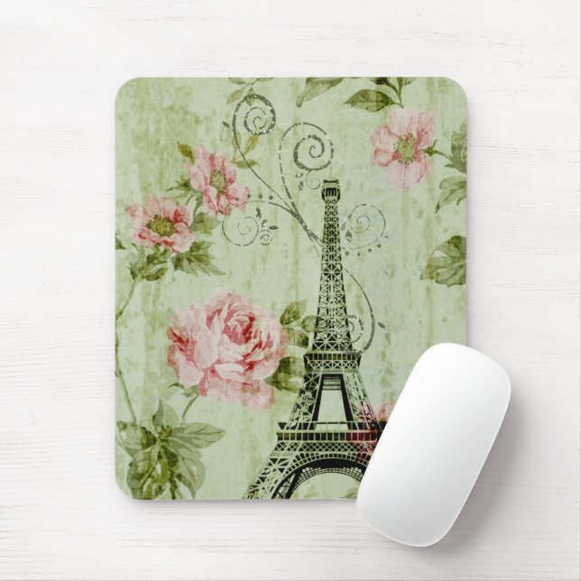 pretty spring mint pink floral paris eiffel tower mouse pad (With Mouse)