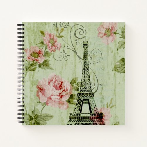 pretty spring mint pink floral paris eiffel tower notebook
