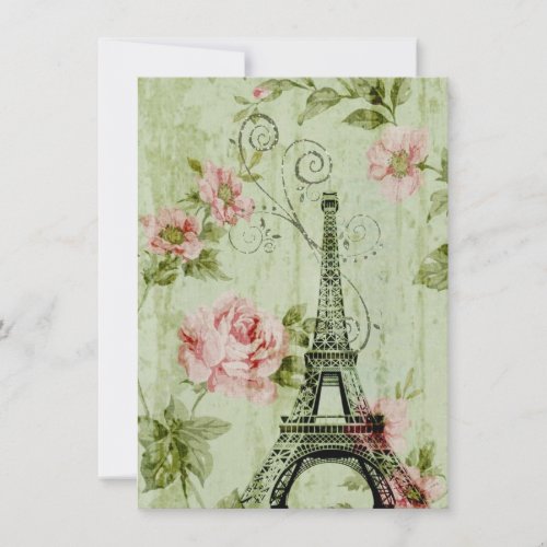 pretty spring mint pink floral paris eiffel tower thank you card