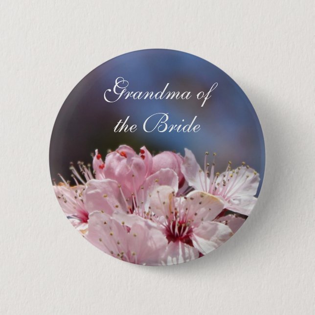 pretty spring pink cherry blossom in blue sky button (Front)