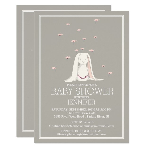 Pretty Spring Pink Girl Bunny Baby Shower Invitation