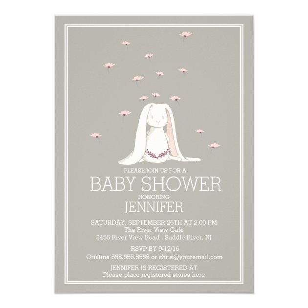 Pretty Spring Pink Girl Bunny Baby Shower Invitation