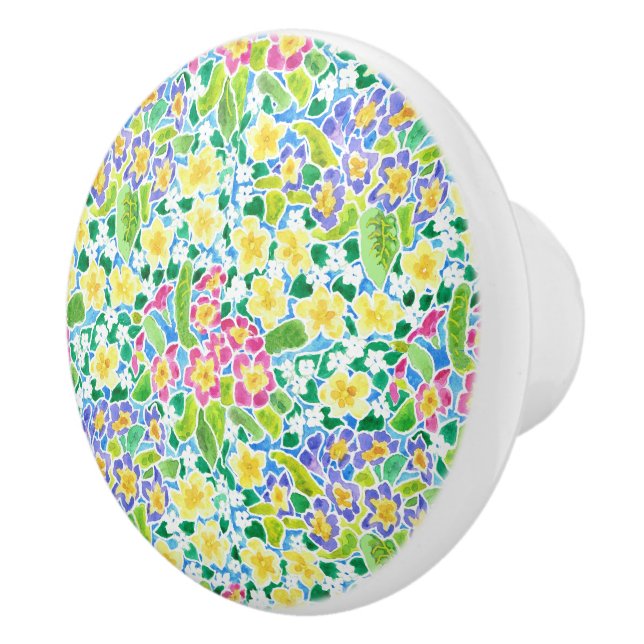 Pretty Spring Primroses Ceramic Knob (Right)