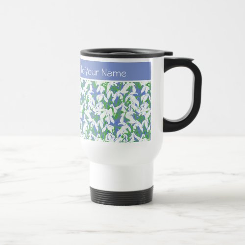 Pretty Spring Snowdrops Pattern on Powder Blue Travel Mug