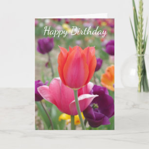 Pretty Spring Tulips Birthday Letterpress Thank You Card