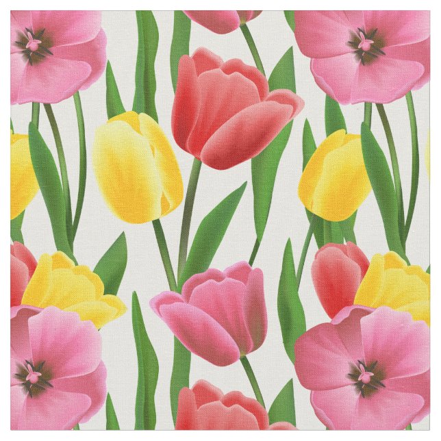 Pretty Spring Tulips Fabric (Close Up)