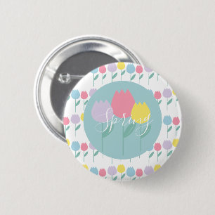 Pretty Spring Tulips Pastel Floral Birthday Party Button