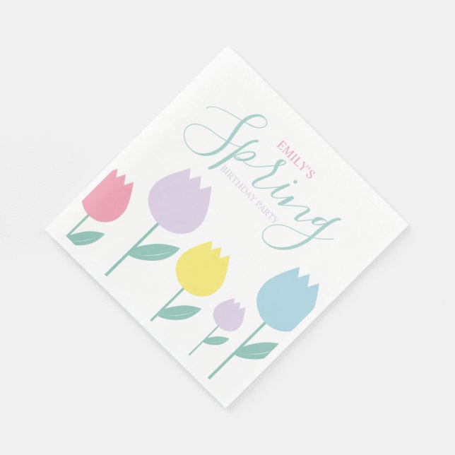 Pretty Spring Tulips Pastel Floral Birthday Party Napkins (Corner)