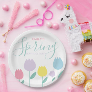 Pretty Spring Tulips Pastel Floral Birthday Party Paper Plates