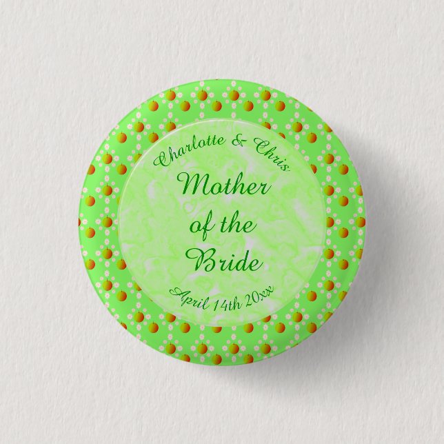 Pretty Spring Wedding Apple blossom and Apples  Button (Front)