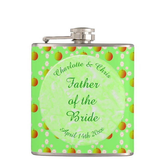 Pretty Spring Wedding Apple blossom and Apples Flask (Front)