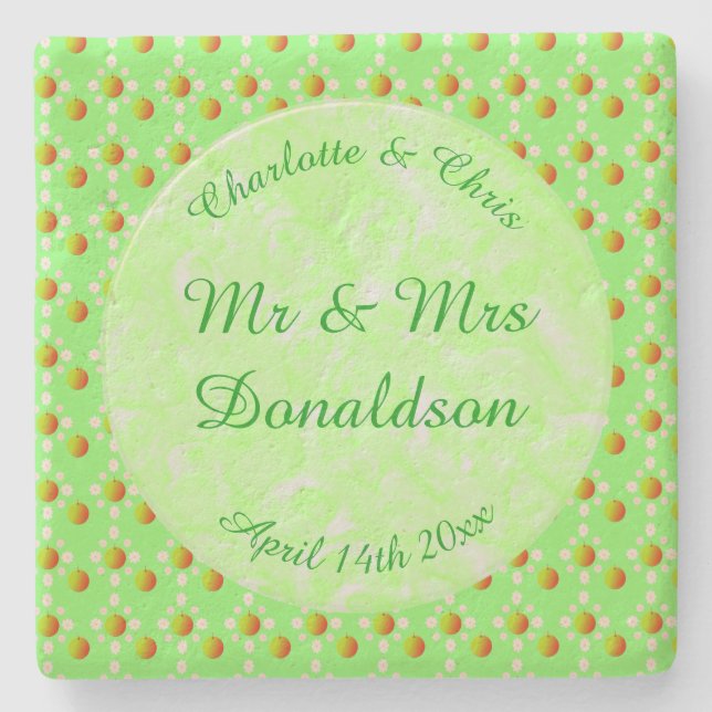 Pretty Spring Wedding Apple blossom and Apples Stone Coaster (Front)