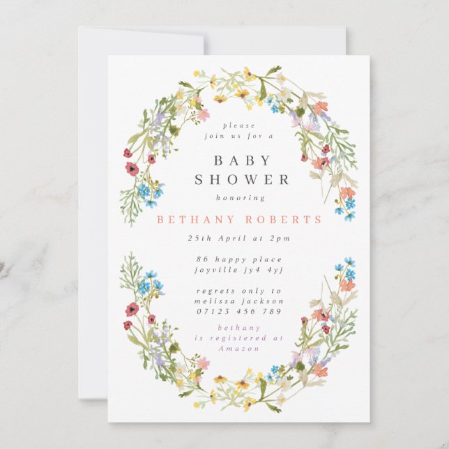 Pretty Spring Wild Flowers Baby Shower Invitation (Front)