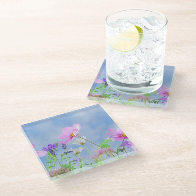Pretty Spring Wild Flowers Glass Coaster (Angled)
