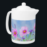 Pretty Spring Wild Flowers Teapot<br><div class="desc">Pretty pink flowers and lavender meadow on a bright spring day against a blue sky.</div>