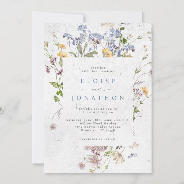 Pretty Spring Wildflower Meadow Details Wedding  Invitation (Front)