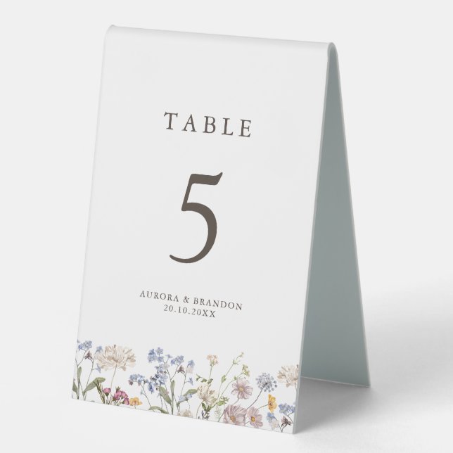 Pretty Spring Wildflower Meadow Garden Number  Table Tent (Front)