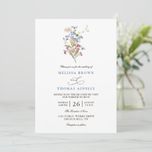 Pretty Spring Wildflower Meadow QR Code Wedding Invitation