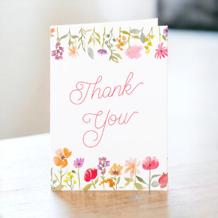 Pretty spring wildflowers floral bridal shower letterpress thank you card