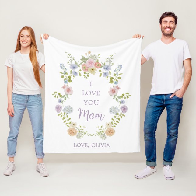 Pretty Spring Wildflowers | Love You Mom Fleece Blanket (In Situ)