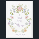 Pretty Spring Wildflowers | Love You Mom Magnet<br><div class="desc">This beautiful magnet features a watercolor frame full of wildflowers, in pastel colors of blue, peach, pink and purple plus botanical green leaves. Elegant purple text and script add additional feminine style. The magnet says "I love you mom", plus has a space for your name. Text can be easily changed...</div>