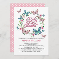 Pretty Spring Wreath and Butterfly  BABY SHOWER Invitation