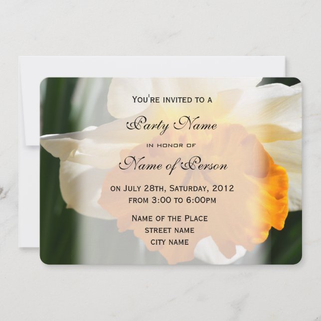 pretty spring yellow, white daffodil flower party invitation (Front)