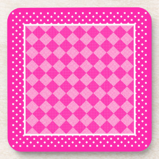 Pretty Square Coasters, Candy Pink Geometric Beverage Coaster