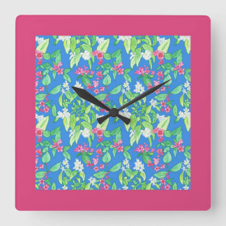Pretty Square Wall Clock, Spring Blossoms, Pink Square Wall Clock