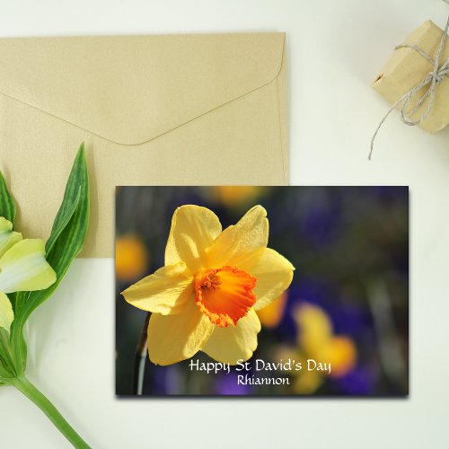Pretty St Davids Day Personalized Daffodil Card