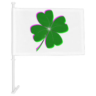 Pretty St. Patricks Day 4-Leaf Clover Design Car Flag