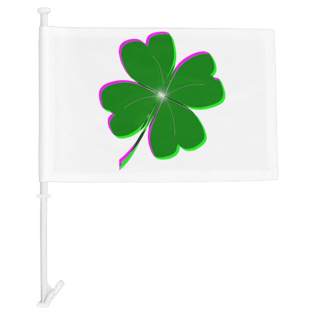 Pretty St. Patricks Day 4-Leaf Clover Design Car Flag (Front)
