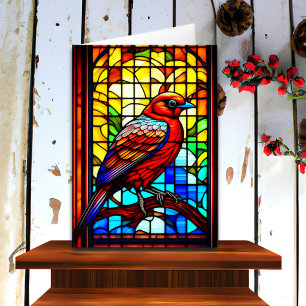 Pretty Stained Glass Bird Art Christmas Card