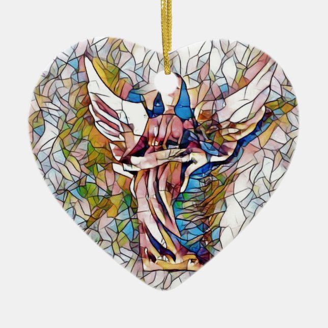 Pretty Stained Glass  Guardian Angel Ceramic Ornament (Front)