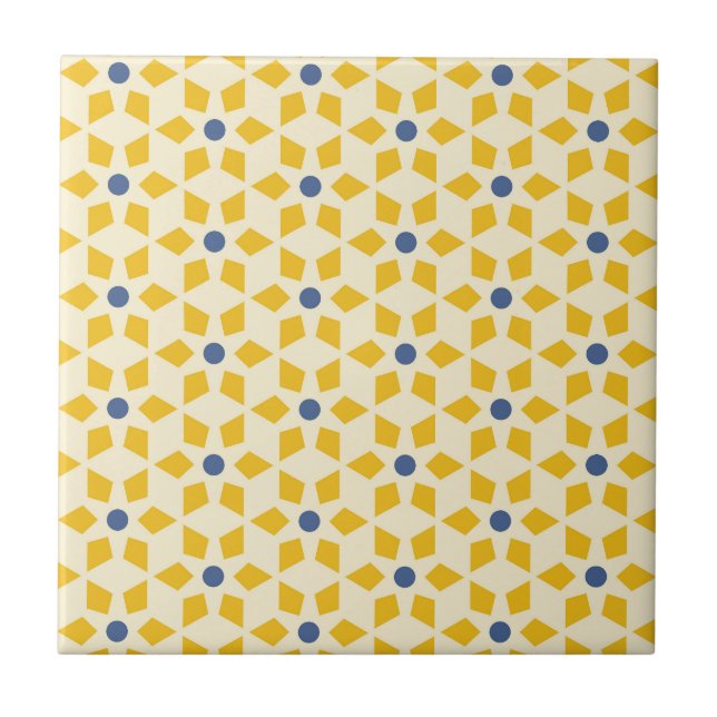Pretty Starburst Pattern in Yellow & Blue Ceramic Tile (Front)