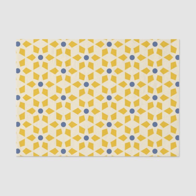 Pretty Starburst Pattern in Yellow & Blue Tissue Paper (Front)