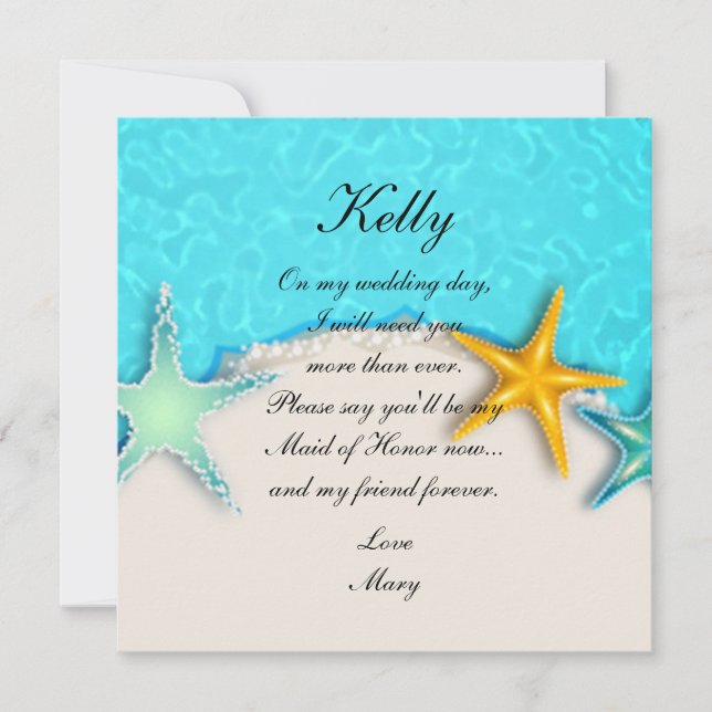 Pretty Starfish Summer Beach Maid Of Honor Card (Front)