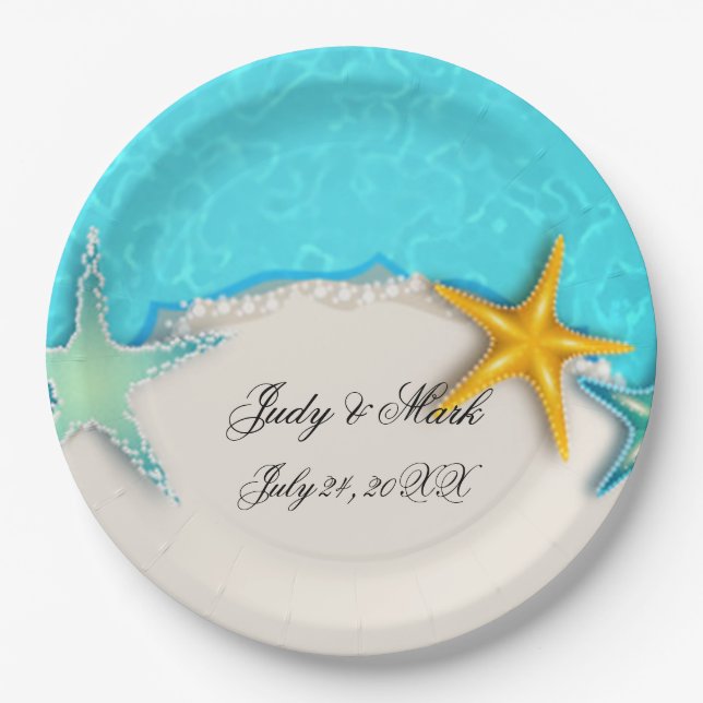Pretty Starfish Summer Beach Paper Plate (Front)